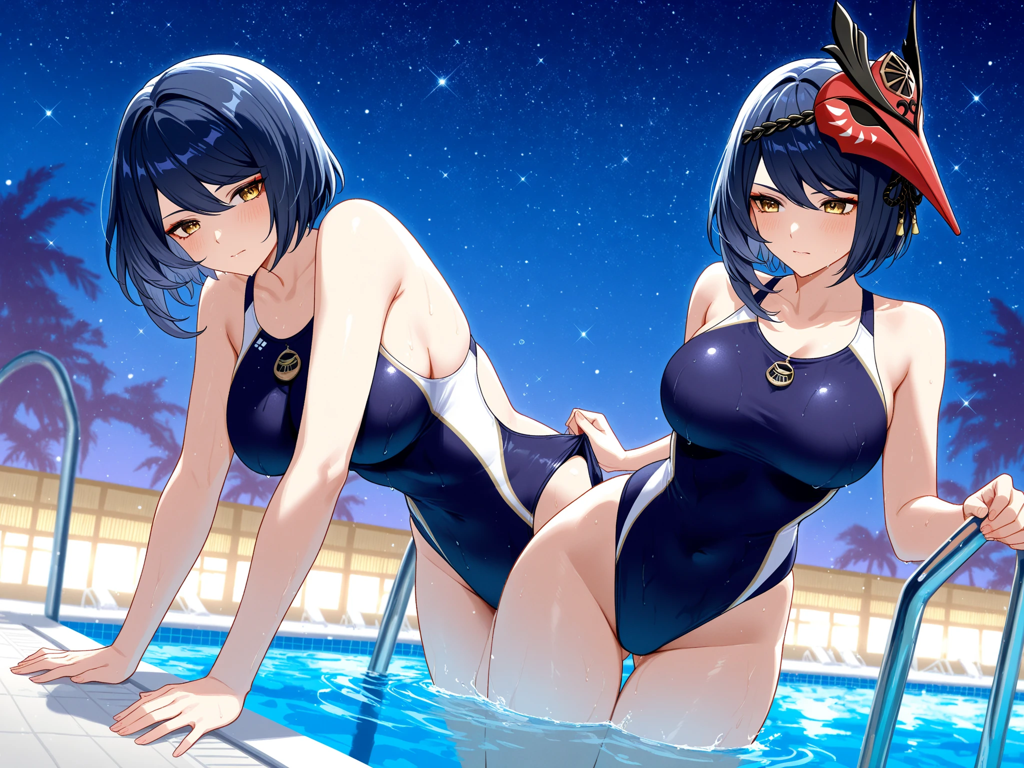 Ponytail sisters,Riverbank,sexy,night