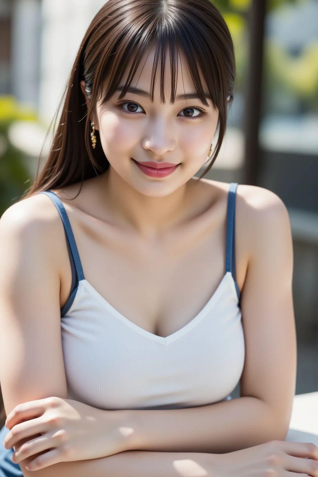 8k, masterpiece, original photo, best quality, Reality, Extremely detailed CG Unity 8K wallpaper, Depth of Field, Movie Lighting, lens flare, Ray Tracing, (Extremely beautiful face, Beautiful lips, beautiful eyes), Intricately detailed face, ((Ultra-delicate skin), Beautiful 1 girl best quality photos, Ultra-high resolution, (Realistically:1.4),Cute hairpin,1 girl,Red long hair,Cropped sweater ,Beautiful slim woman:1.4, on the island,Super thin face,Exquisite eyes,double eyelids,Necklace
