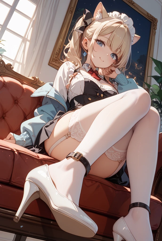 best quality ,masterpiece, illustration, extremely delicate and beautiful, extremely detailed ,CG ,unity ,8k wallpaper, Amazing, finely detail, official art,absurdres, incredibly absurdres, huge filesize , ultra-detailed, highres,realistic,photorealistic,lingerie, 1girl, sitting on a suitcase, crossed legs, head rest, hands up<lora:girlsFrontlineOts14_v30:1>