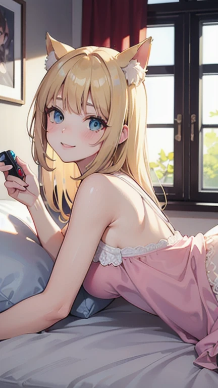 (((masterpiece))), (((best quality))), (((full body))), (((from side))), (((apply lipstick))), (((holding a lipstick))), (((reflection))), (((looking at mirror))), collarbone, necklace, denimchiffon tunic, ((window)), ((bedroom)), (((sunset))), (((sea))), solo, 1girl, seiza on wooden floor, (((big tits))), blonde twintails, hairclip, ribbon, sweat, smile, shy, blush, slim figure,<lora:girllikeapplylipstick:1>