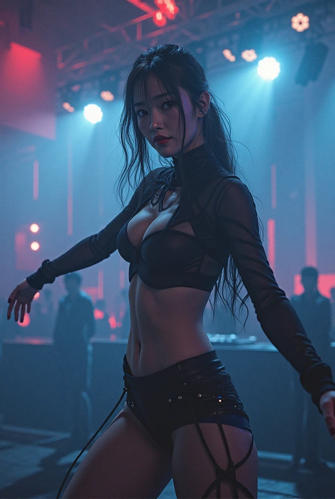 The highest quality shooting, collars, chains, dim room, abandoned houses, Crowds, entire venues, spectators, basements, Wet underwear, Lace underwear, Lace lingerie, stage, theater, Spreading legs , White underwear, laces, miniskirts, chains, spectators, Crowds, cages　, stage, Stretching legs　, Wet skin,   Long hair, Full body lens photo, Black hair, shining beautiful skin, Sweat, collar and chain accessories, beautiful black pupil and hair, Detailed expression, Beautiful eyes