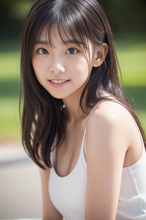 best quality,sface focus,Look at the audience head-on,the soft light,(depth of fields),Ultra-high resolution,(Photorealsitic:1.4),RAW photos,Bigchest,sexy clothes,Open navel,Bare shoulders,By bangs,Long ponytail hairstyle,(sportrait:1.4),(From the front side)1girll,solo,adolable,(Shy,ssmile:1.1),(with brown eye),Detailed beautiful face,(mid day_Hair), moon in the night,Walk,(off-the-shoulder shirts),(small breasts:1.2)