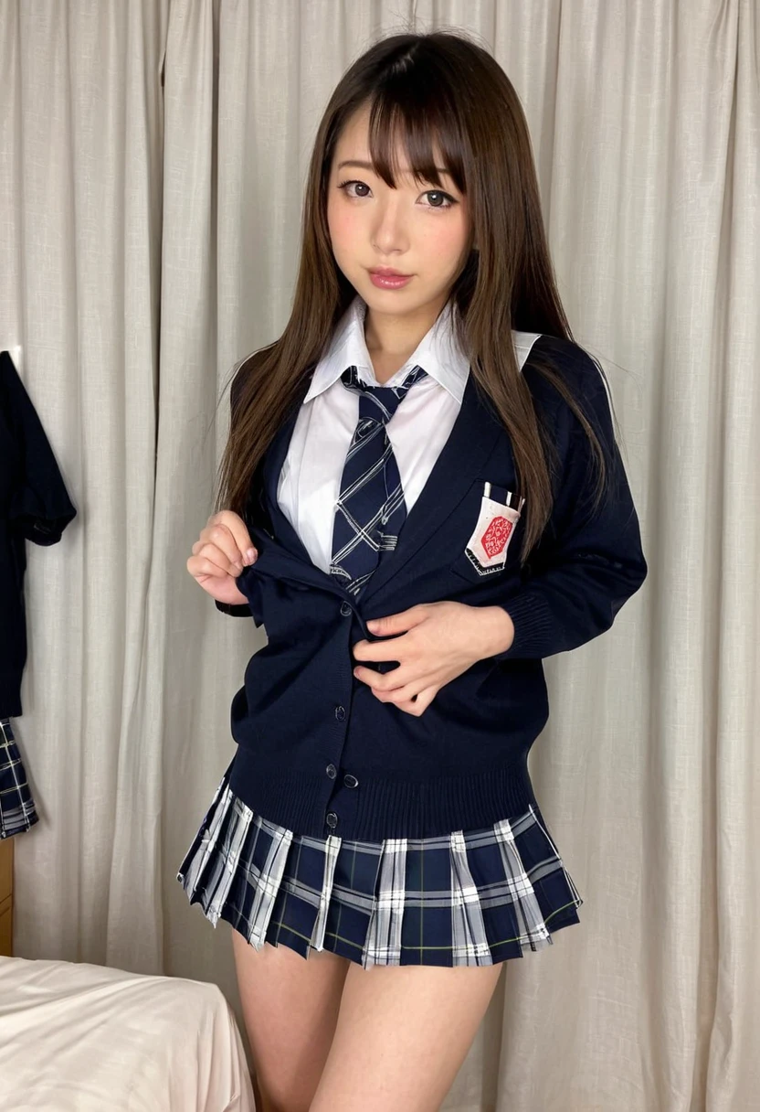 high school girl　model　黒のuniform　高級ブランドのmodel少し高級感　Black　uniform　adultっぽさ　adult　beautiful　beautiful　nice　cute　popular person　model　high school student　Overseas Face　Half Japanese, half American　Hair brown