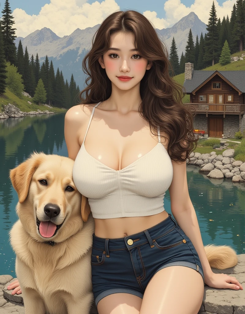 masterpiece, black girl best quality, making friends with the bear, fun, happy, bright, loong,sexzy, realstic, big breast,wearing silky bikini,breathtaking beauty, vibrant, comprehensive cinematic, 8k, cinematic lighting, best quality, 4k