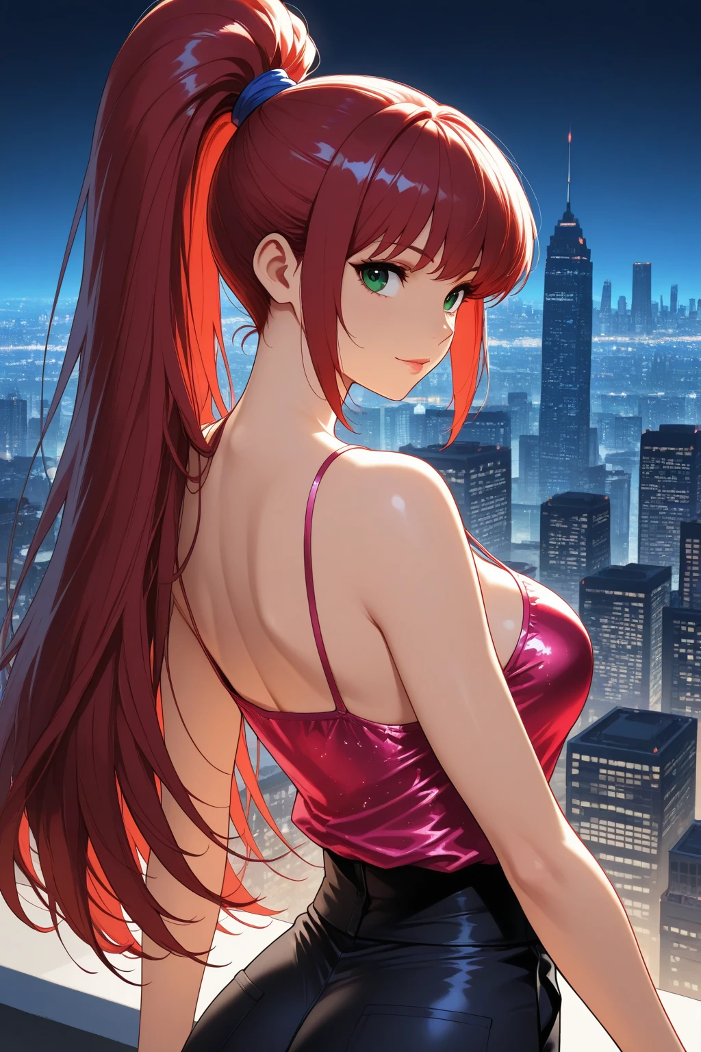 (highest quality:1.4, Very detailed, Latest, Vibrant, Ultra-high resolution, digital coloring, High Contrast, highest quality, Best aesthetics, Accurate, masterpiece:1.4),
BREAK 
(profile, Cowboy Shot:1.2), 1 beautiful girl, 18yo, small face, beautiful face, The beauty and danger of growing from a girl to an adult, A symbol of miraculous beauty, Graceful posture, sensual, bewitching woman,  (cleavage), (cherry red hair, A long single braid of hair flowing from the shoulder to the front:1.5), Swept bangs, 
BREAK 
(Indigo Blue Dress, off shoulder, Strapless dress:1.4), (A teardrop-shaped earrings), 
BREAK 
(A fantasy world cityscape:1.4), A city resembling Venice with canals, Leaning against the railing of a bridge over a large river, Bright lighting, Beautiful world, New World, Blown by the gentle wind, Soft sunlight that induces afternoon drowsiness, looking side glance, left hand on own chest, five fingers, (vivid yellow eyes:1.4), Slit Pupils, beautiful detailed eyes, long delicate eyelashes,
BREAK 
A golden heart-shaped pendant, (hot gaze, heart-shaped lips, beautiful detailed lips, Glossy, Open Mouth, Leaking sigh), seductive smile