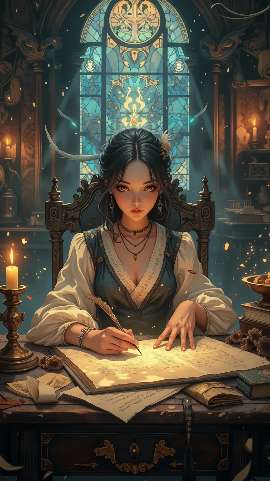 a photo of 8k ultra realistic corrupted rainbow humanoid queen with black hair meditating, swarm of transparent glass shards, D&D, fantasy, cinematic lighting, highly detailed, artstation, concept art, smooth, sharp focus, illustration, warm light, cozy warm tint, magic the gathering artwork, volumetric lighting, 8k, no gold, no gold colours, art by Akihiko Yoshida, Greg Rutkowski
