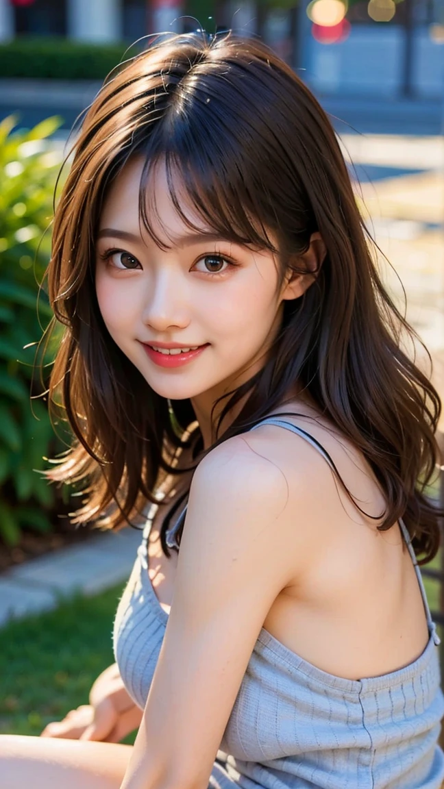 ((high quality、High resolution、masterpiece、sharp focus、realistic、RAW photo、cinematic lighting))、Photorealistic portrait of stunningly beautiful woman、3/5 shots、blush、embarrassing、smile、black eye、brown eyes、symmetrical asian face、black short hair、rich colors、Super realistic texture、looking at the viewer、model shooting style、dynamic pose、Midday seaside、Red bikini swimsuit