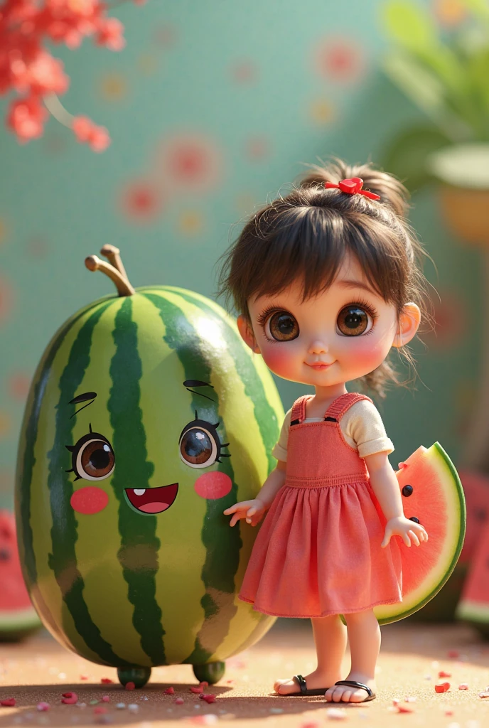 Four-year-old girl eating watermelon in bed --auto