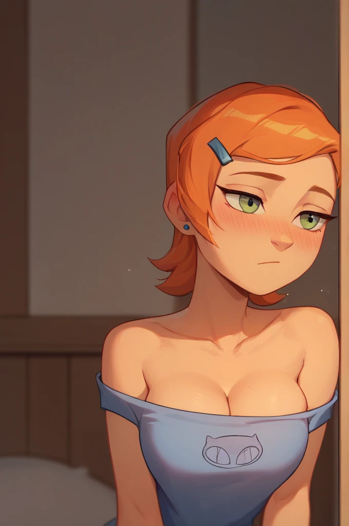 pov, sam, totally spies, kneeling, wood floor, green eyes, pink top, turtle neck, midriff, bare shoulders, pleading, begging, looking at viewer, blushing, two-handed handjob, naked, foreskin, shy