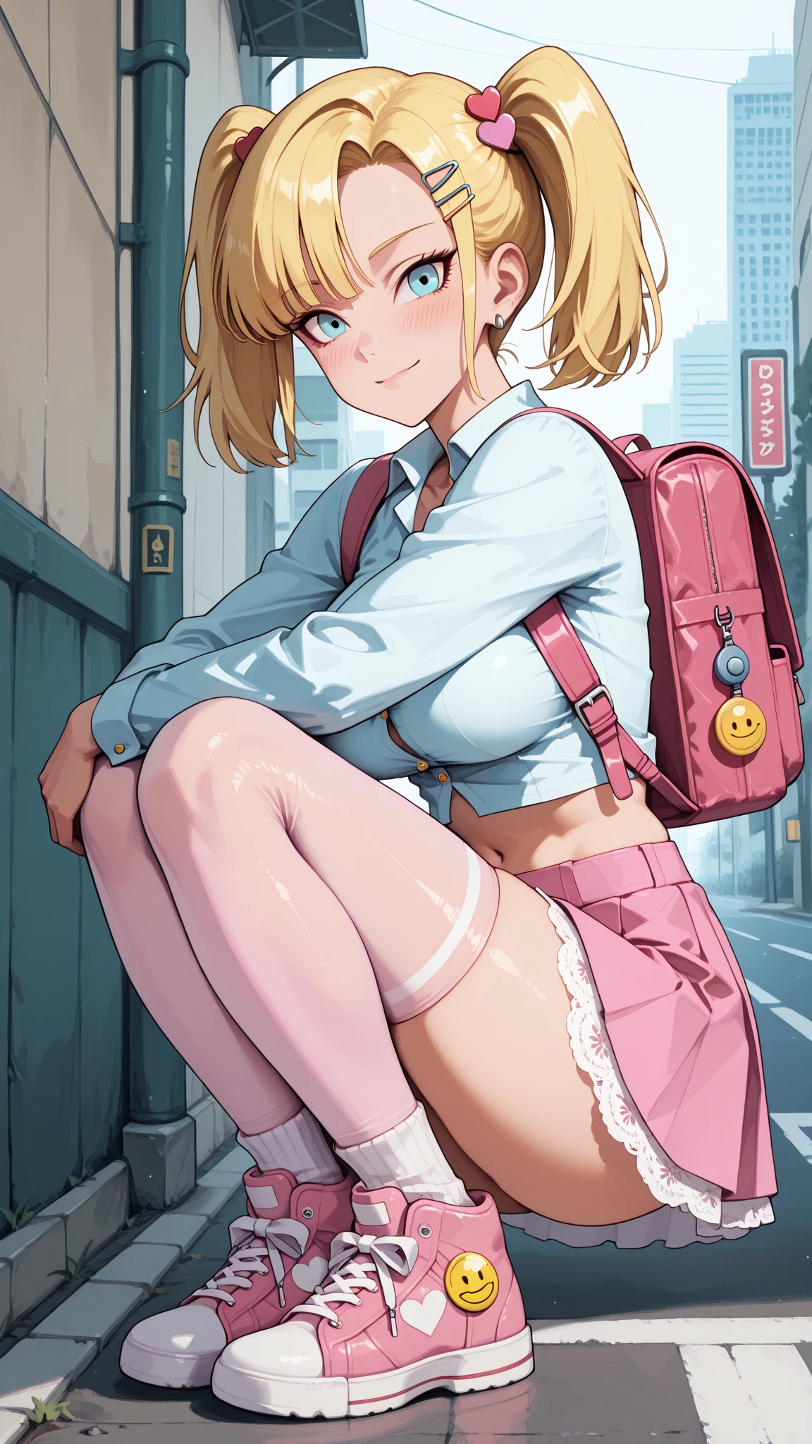 masterpiece, best quality, High resolution, b1, Hair Bun,Brown hair,  black eyes, White pantyhose, Raglan sleeves,  shirt, 乳首がshirtから透けて見える、pink ribbon, watch, Standing, Cowboy shooting, site, Monster Ball \(basic\), Grin、(Rosa_Pokémon)、(((From the lower thigh)))、sit on face、我手里拿着大腿Monster Ball、(((The opening of your legs)))、underwear，乳首がshirtから透けて見える、乳首がshirtから透けて見える、Fleshy，Broken hair in the ears，short hair，View from below，Pussy crack，Thick thighs，Cunt hair，Place your hands on your inner thighs，Wet underwear，Bun cunt