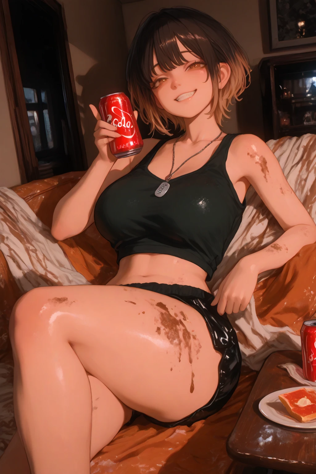 Chica de anime acostada en una cama con una botella de cerveza, Tatsumaki de One Punch Man, Tatsumaki, Tatsumaki con cabello verde rizado, en una playa, Fanart de alta calidad, en la playa, Tendencias en ArtStation Pixiv, Guweiz and Pixiv art station, Fanart exquisito altamente detallado, Artgerm extremadamente detallado, ArteZerochan,bikini ajustado,sentado,piernas cruzadas.