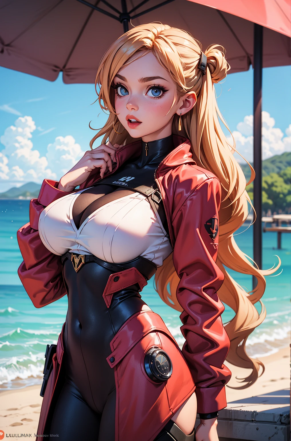 (mejor calidad). (ultra detallado). (1 chica), Mirando al espectador. (Antecedentes detallados). hermosos ojos detallados. rostro delicado y hermoso. (high saturation), senos grandes, sagging breasts, disfraz sexy de harley quinn, cuerpo completo, Piernas largas, medias negras, pechos grandes,