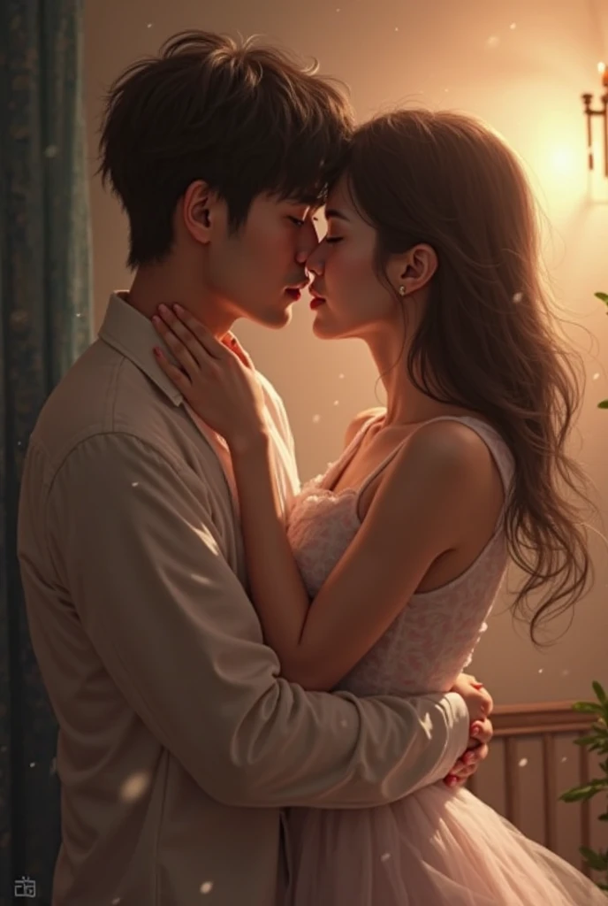 Realistic image of BTS&#39; J-Hope with black hair, wearing a black pants and a white shirt. By your side is your twin sister, also with black hair, wearing a black dress. They both have Korean characteristics and seem to be in an environment that highlights the harmony and connection between them., perhaps with soft lighting that highlights your features and clothing.