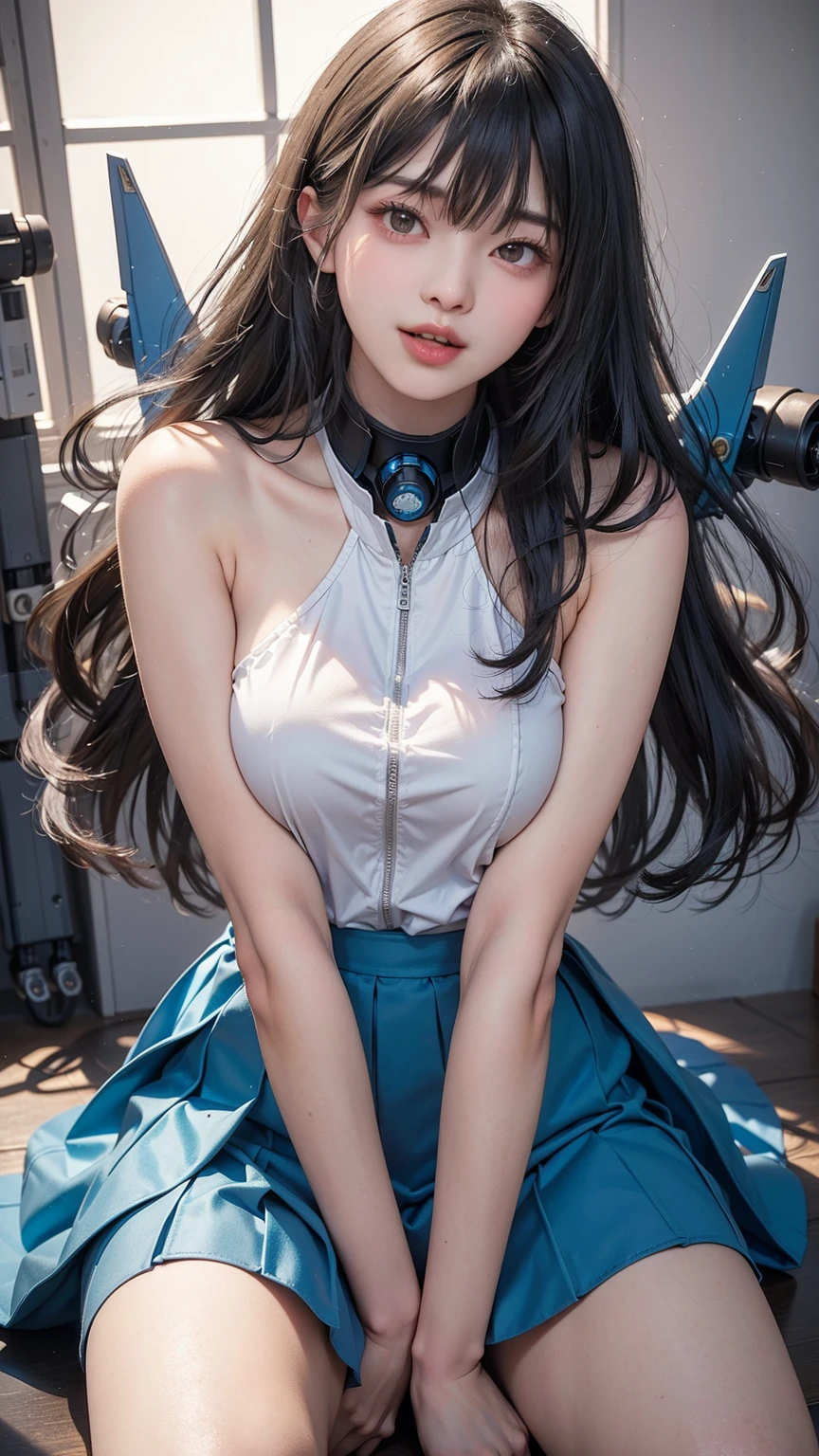 （8k、Raw photography、Highest quality、masterpiece：1.2),(Black Hair、Dark Eyes:1.9),(:1.6)、View your audience,Viewed from the front,White skin,(:1.4)、(Tight waist:1.6)、(Clothes that accentuate the shape of the breasts:1.4)、(Big Breasts :1.6)、Slim figure、Ultra-high resolution,beautiful,beautiful fece,(One person、No background:1.9),whole bodyボディー,Japanese women,（reality的：1.37）、Photon Mapping,reality、(Baby-faced and cute: 1.4)、(Cute Smile: 1.8)、(Round face: 1.8)、Radio City、Physically Based Rendering、Depth of field rally background、photograph, (I can see your knees、Thigh close-up:1.8),（:1.6）,whole body、Great quality