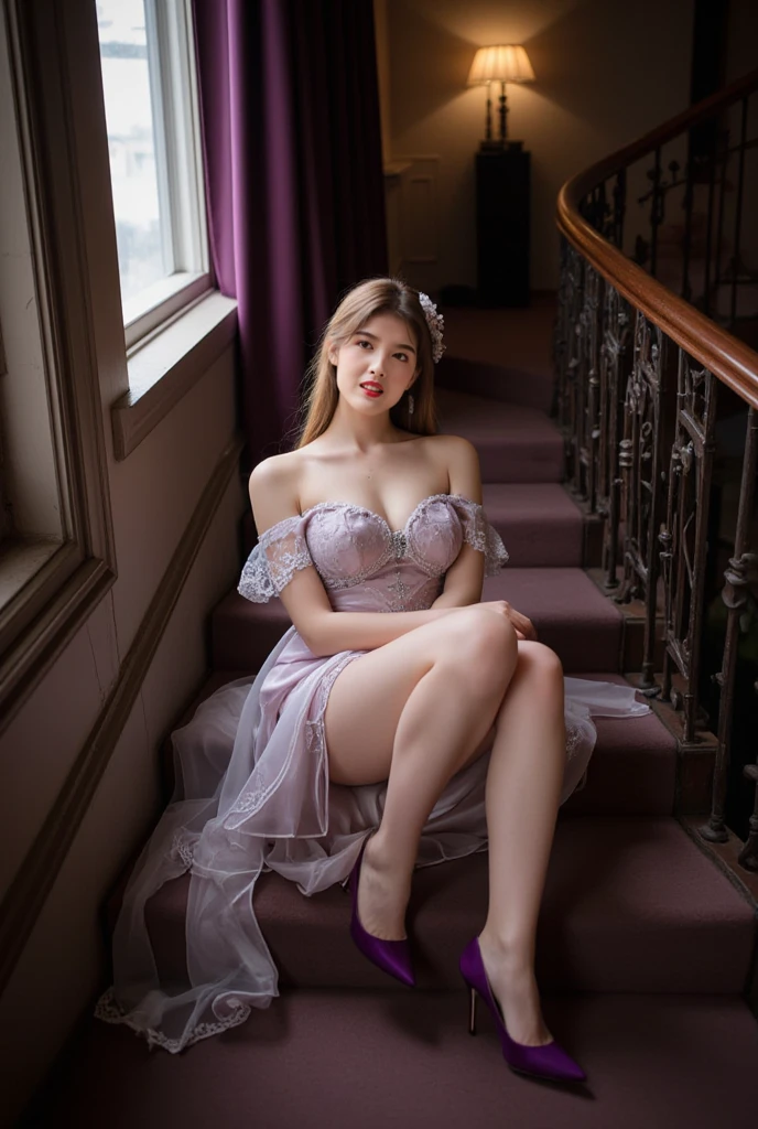 Best quality, masterpiece, ultra high res, (photorealistic:1.4), raw photo, 1girl, white dress, off shoulder, glowing skin, perfect simetris eyes