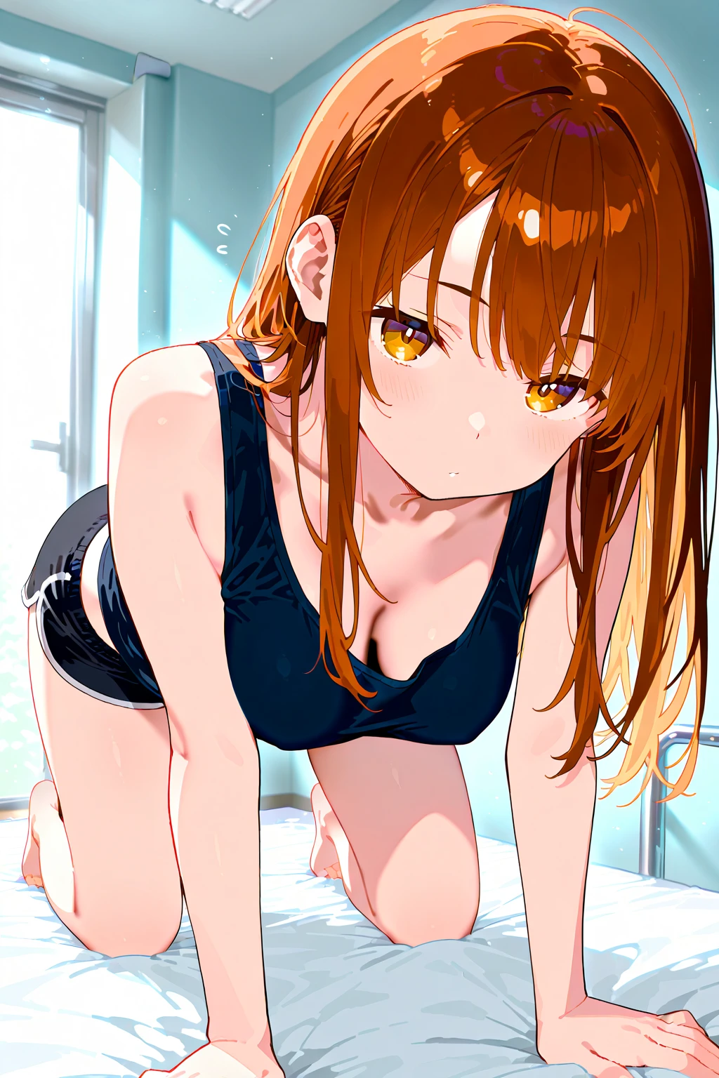 Chestnut Hair、Semi-long hair、one-piece swimsuit, strap slip、swimsuit、Chestnut Hair、Semi-long hair、、Cute Swimsuit、Random erotic poses、Chestnut Hair、Semi-long hair、Blushing、lipstick、Perfect hands、Detailed hands、Poolサイド、Pool、one-piece swimsuit, strap slip