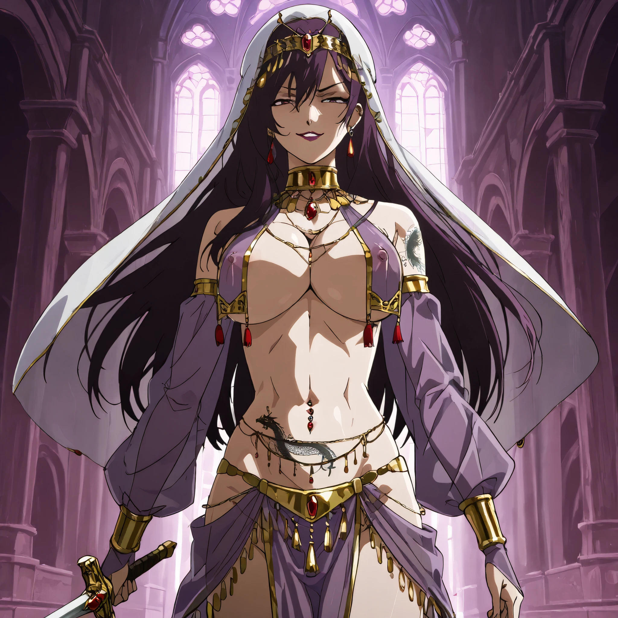 score_9, score_8_up, score_7_up, score_6_up, score_5_up,
Hanebado Style, 2girl, two girls, long hair, ブレザー break masterpiece, best quality, 8k, hyperrealistic, extremely detailed, anatomically accurate, highly detailed skin, ear piercing, long hair, lipstick,Hot girl, baddie, smoking, bad attitude, mean girl, sensual, attractive, ,cross necklace, ,harem outfit, tassel, silk, gloves, golden belly chain, golden jewelry, gem, red gemstone, transparent pelvic curtain, breast curtains, revealing clothes, arabian clothes, detached sleeves, long sleeves, covered nipples, see-through, clothing cutout, cleavage, bare shoulders, cleavage, navel, skinny, elegant makeup, castle,inside castle, masterpiece, best quality, highly detailed ,gold_choker, complex detailed background, inside, holding a sword, sword,harem_outfit,navel, necklace, pelvic_curtain,revealing_clothes, veil, masterpiece,best quality,mature,evil smile ,necklace,pendant, (nsfw) not safe for work, exposed belly, exposed navel, midriff, exposed lower belly, ,cleavage, navel , navel piercing , european architecture,, palace,,, medium large breasts, dragon tattoo on waist, narrowed eyes, tattoo on waist, anipai_style , anime screencap , anime coloring, v-shape eyebrows,,