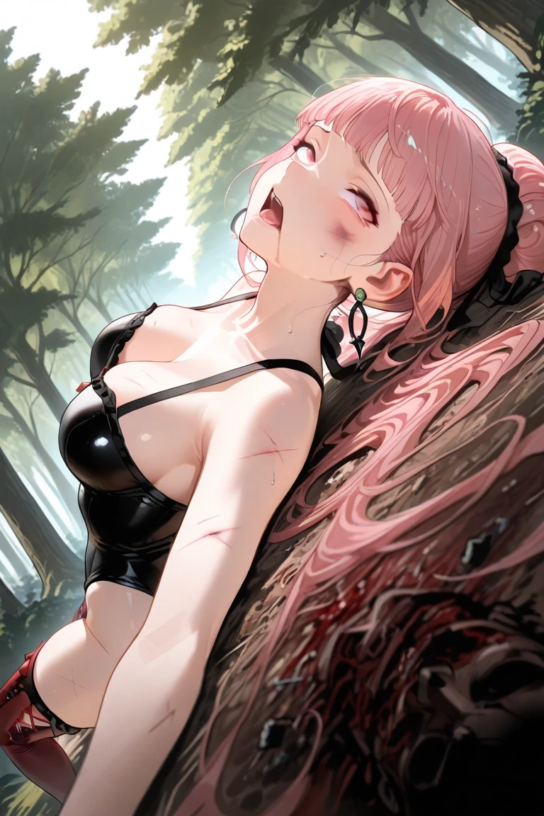 Jibril, upper body, blushed, perfect anatomy, detailed eyes, detailed lips, extremely detailed eyes and face, vivid colors, sharp focus, bra, masterpiece:1.2, ultra-detailed, bra, blushed, (((blood on hands))), ((bra)), (solo), blood, healthy skin.