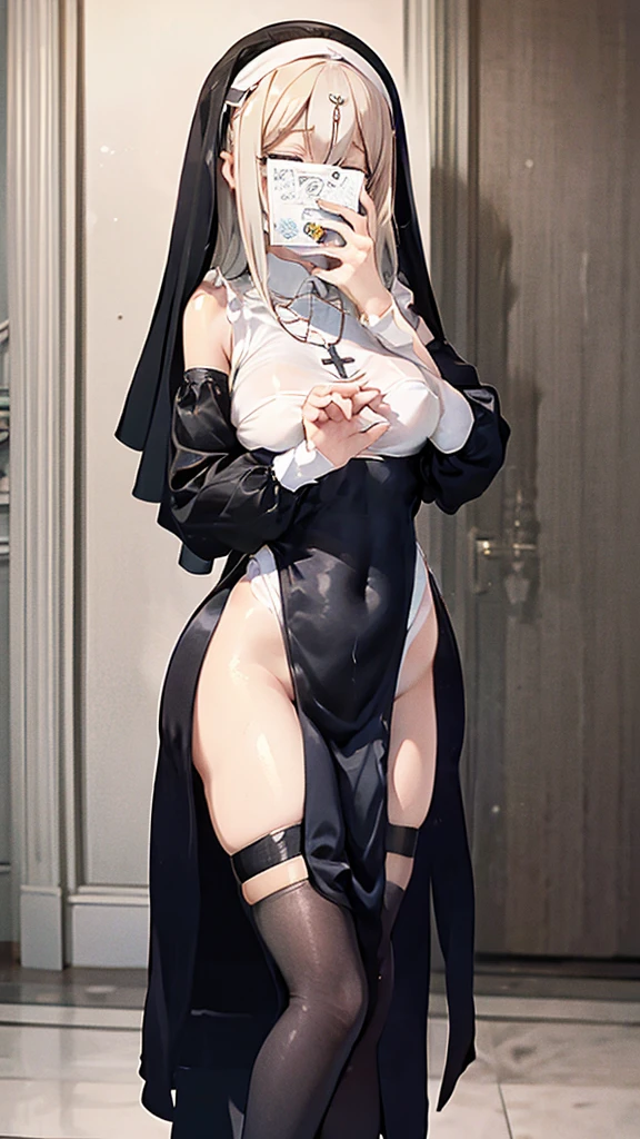 nun, white hair, nude, pussy