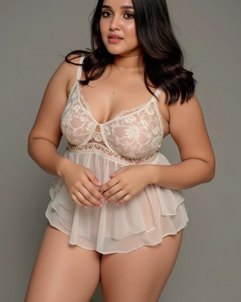 uma mulher em um lingersuit branca de organza transparente posando para uma foto, vestindo lingerie sexy branca de organza transparente, Tamanho Plus, cetim, alluring Tamanho Plusd model, roupas de organza branca, tamanho grande, senhora sedutora, lingerie rendada de organza transparente, look sexy, Senhora deslumbrante, lingerie, cativante e sedutor, o super gostoso e sexy, linda mulher, curvy and arch, vestido sexy