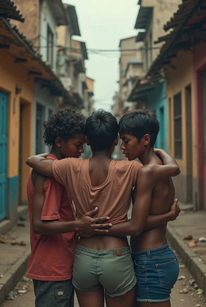 india charming emo girl, messy short hair, 18yo, very tiny, very skinny, anorexic, very small breast, smile, naked, nude, vagina gripped by indian man, pussy gripped by indian man, sitting on indian armed worker, carried by armed worker, hugged tightly by armed worker, in the alley, among indian workers, between people, crowded, in the crowd, best quality, 4k, 8k, highres, masterpiece, ultra-detailed, realistic