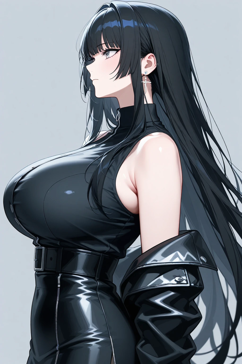 (masterpiece:1.4),(best quality:1.4), vibrant image, colorful, indoors, luxury palace, beautiful face, beautiful eyes, cowboy shot,
Annerose, 1girl, solo, female mature, black hair, long hair, yellow eyes, gigantic breasts, (bare shoulders, black crop top, high heels, split skirt, underboob, turtleneck, skin tight, shiny clothes), (complex detailed background, inside, luxury palace), curvy, cowboy shot (smile)