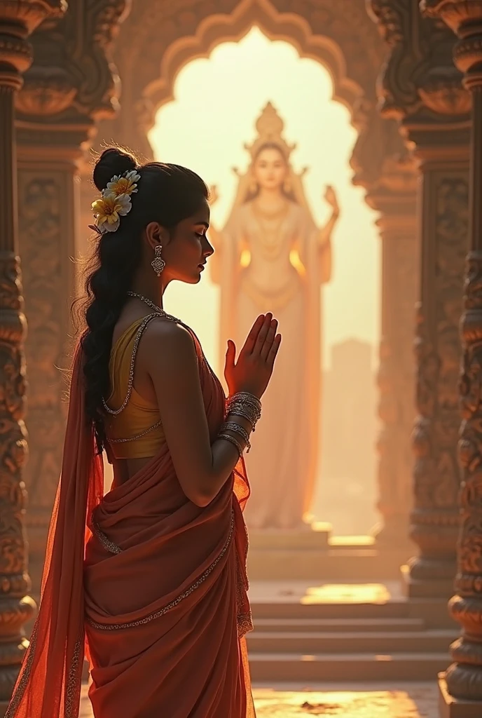 Indian beutifull girl talking in a shiv temple in jungle