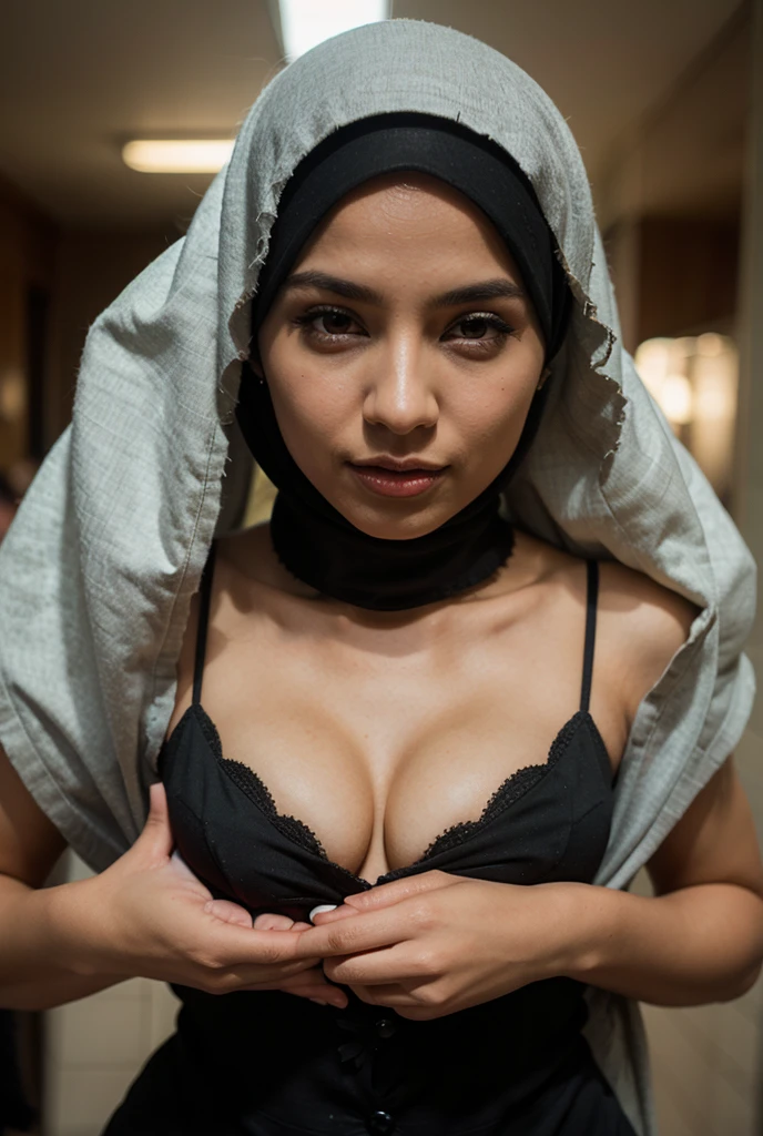 (((Chubby:1.2))), (((OLD LADY:1.5))), (((SLEEPING BEAUTY))), ((ULTRA FULL HD DETAILED)), ((DETAILED FACE SKIN)), Sexy Lingerie ((SLEEPING BEAUTY)), ((EYES WIDE )), ((OPEN BIG HUGE EYES)), Very Thin body ((Wearing Bra Lingerie)), (((ORANGE BERRY COLOR HIJAB)), masutepiece, High quality, UHD 32K, Realistic face, Realistic skin feeling , A Malay Lady, 48 years old. ((Face cute like a baby)), HUGE BREASTS 