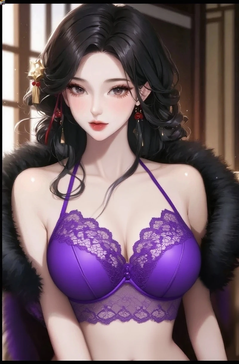 A female with big breasts, slim body, tempting body, nice bare leg, bare arm, nice cleavage, bare shoulders, short hair, black hair, silk bed, silk mattres, soft bed, silk ornament, night lighting, flowers hair piece, feathers, particles, light rays, (masterpiece, top quality, best quality, official art, beautiful and aesthetic:1.2), (1girl:1.3), extremely detailed,(fractal art:1.1),(colorful:1.1)(flowers:1.3), highest detailed,(zentangle:1.2), (sexy sit pose), (curtain background:1.3), (shiny skin), (many colors:1.4), (earrings:1.4), (tight short lingerie:1.2), (shiny skin), (many colors:1.4), (earrings:1.4), sexy eyes, innocent, smile, sweet, beautiful, attractive body, gorgeus, pink blush, waiting, want something.