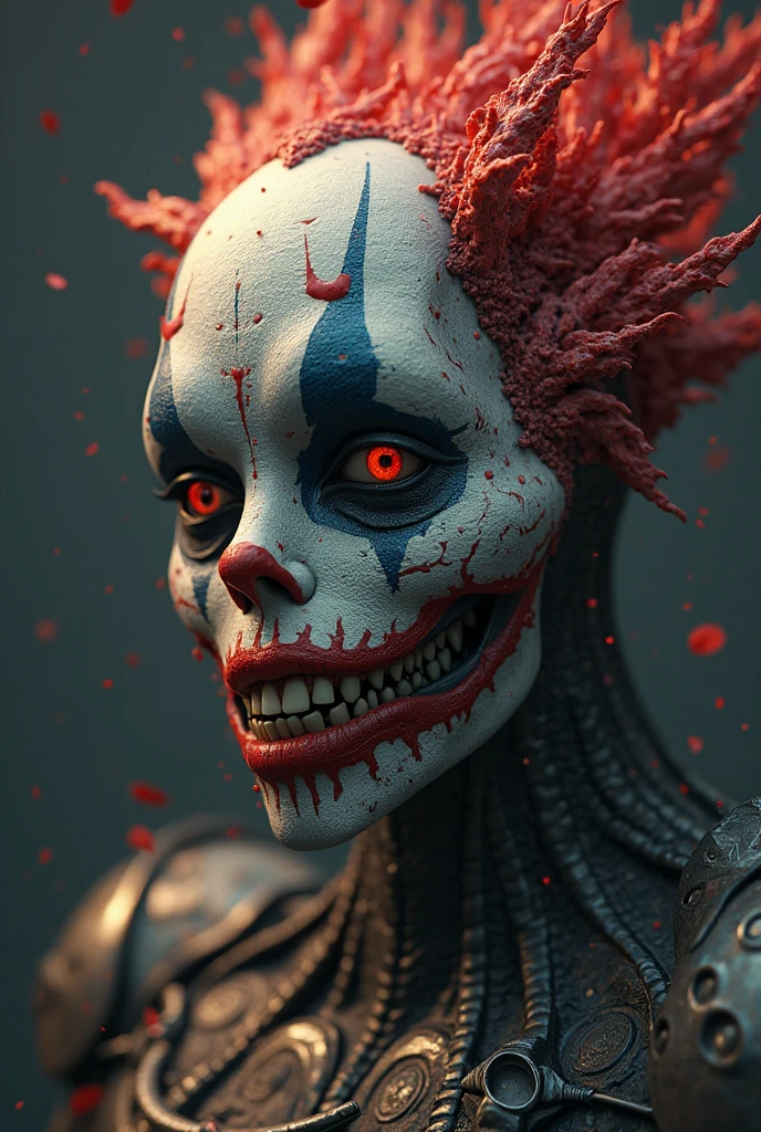 Ghastly Makeup	 A close-up image showcasing the eerie and distorted makeup of an evil clown, with exaggerated features, deep shadows, and smudged colors that add to their menacing appearance, Ultra realism, color field printing, high detail, UHD, 8k, anatomically correct, cinematic lighting 4d quality --auto