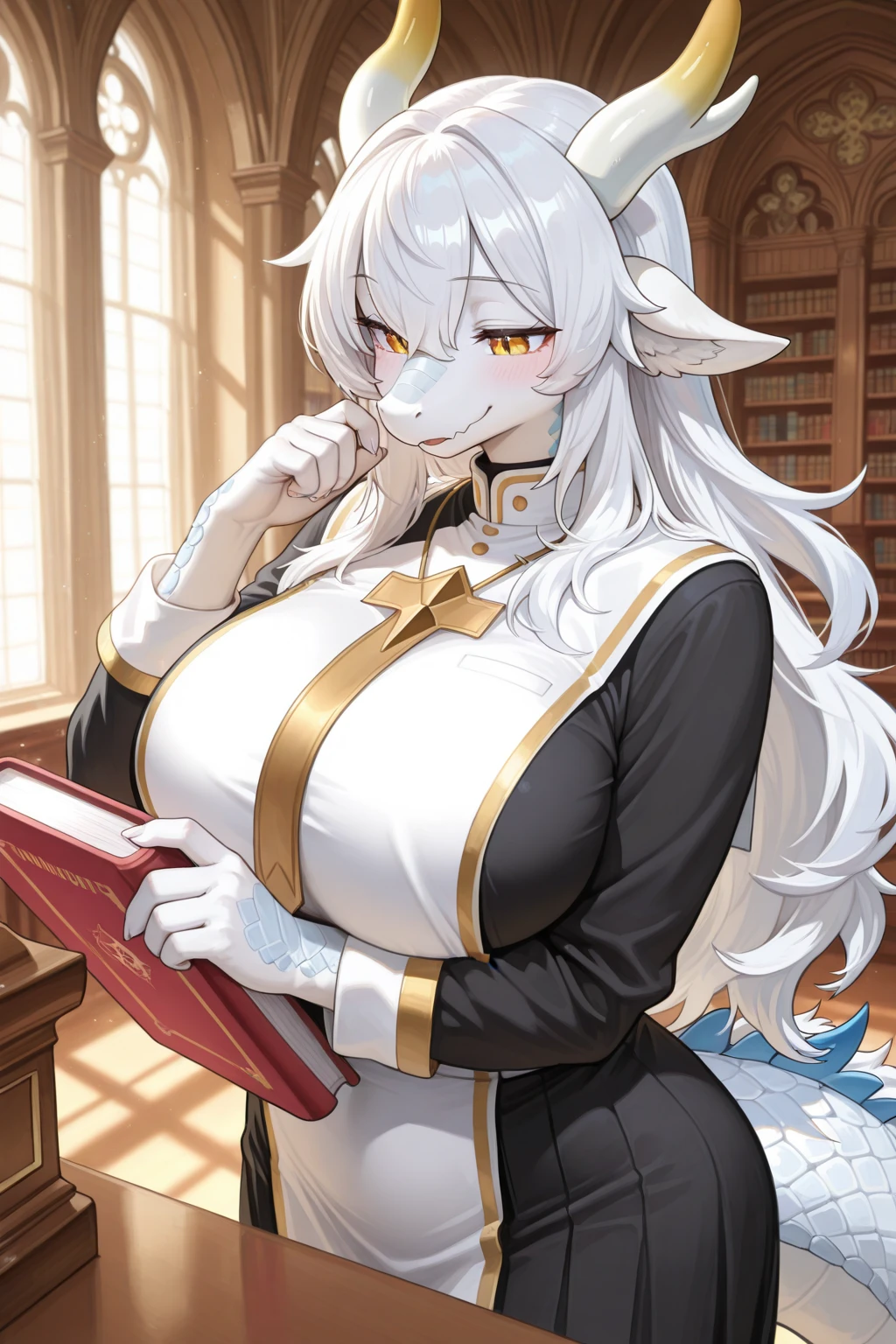(masterpiece, best quality), intricate details, 8k, artstation, wallpaper, official art, splash art, sharp focus,
(anthro rabbit girl, rabbit ears:1.2),, (1girl), full body fur, white fur, white rabbit ears, white hair, red eyes,
Black robes, mage,arcane library,
