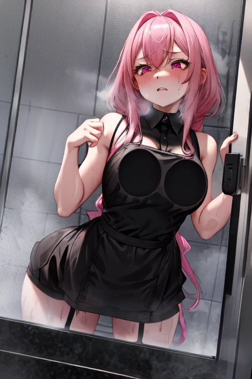 Highest quality, masterpiece, Ultra-high resolution,, RAW Photos, One girl, Off the shoulder,police,Have a bad face,Pink Hair,Outstanding proportions,sexy,