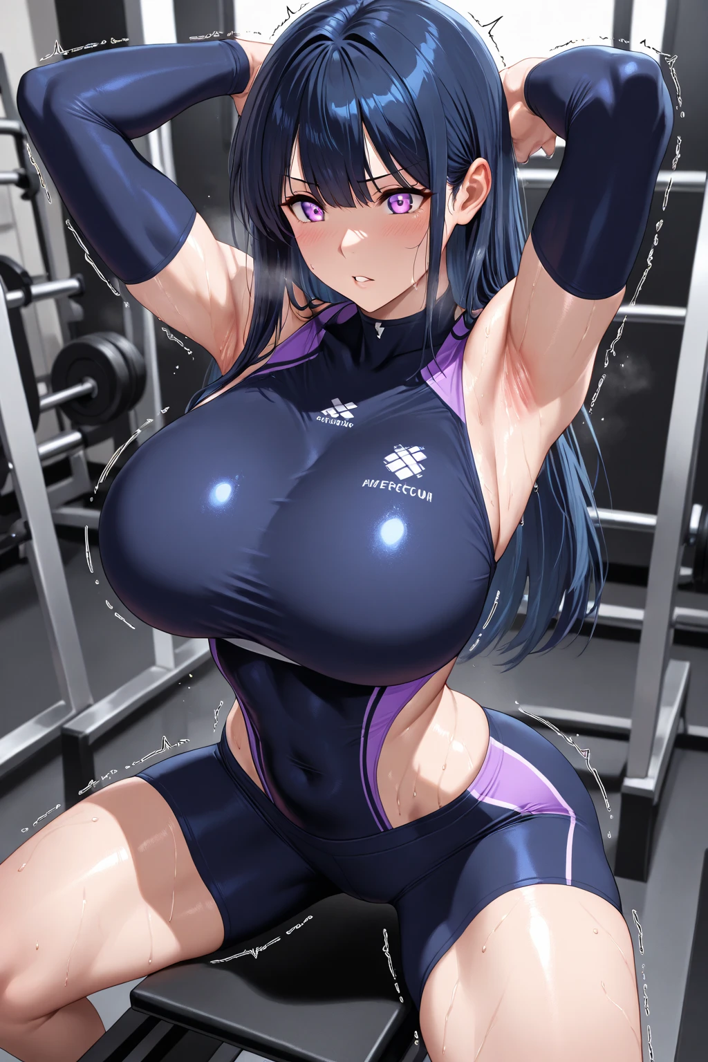 gym, workout, hot, sweating, sweaty, tan, big , tan skin, flustered, blush, purple clothes, purple top, purple yogapants yoga pants, black hair, curvy woman, sexy, cute,sitting on exerciseachine, exercise machines exercise machines , sitting on exercise machines , lifting, lifting weights, humongous breasts, purple top, sweating, curvy woman, sfw, lifting weights, lifting, lifting weights, curvy woman, sfw, huge curves