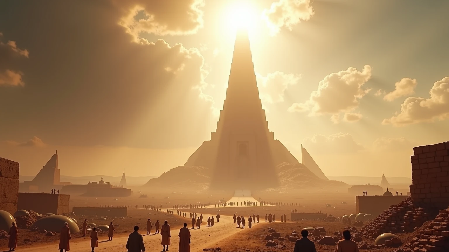 Cinematic realistic scene showing a vast view of the partially built ...