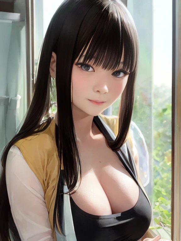 masterpiece, hinata\(boruto\), 1girl, mature women, (((yellow floral kimono with spaghetti strap top))), (((selfie))), (((closed photo))), (((cleavage))), (((Closed Clothing))), ((((big breasts))), (((big round breasts))), (((round breasts))), (((extremely heavy breasts))), (((Colossal tits))), (((heavy breasts))), (((plump breasts))), (((perfect breasts))), (shy face), detailed lips, beautiful face, blush, (pink lips), (((long hair))), white eyes, gentle gaze, smile, super realistic, detailed, realistic face and body, realistic hair, realistic eyes, realistic nose, realistic lips, seductive pose, (((straight bangs))), (dark blue hair), 28 year old girl