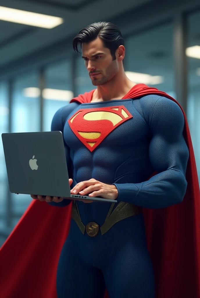 Superman working with laptop in office desnuded very big penis and pectolars gigans