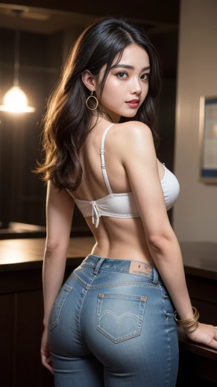 Woman in dark blue leather jacket posing on a dark black wall, beautiful model, Beautiful very white girl, Nico Robin, model, IG model | Artgerm, Gama Murata and Artgerm, seductive anime girl, Pink beach sarong, beautiful white woman, Like Artgerm, beautiful body and face, Attractive pose, Ilya Kuvshinov and Artgerm, Nico Robin,NicoRobin, blue eyes, big breasts, Nico Robin , 27 year old, Nico Robin, pretty, happy, female, very pale white skin, Nico Robin, pink skirt, white skin, Nico Robin,anime girl in blue jacket standing on a dark room, dark wall, Nico Robin, Pink beach sarong, CG 8K ultra realistic, Masterpiece, ((Ultra detailed background, delicate pattern, Intricate details)), (Highly detailed, Fine details), The best quality, 1girl , (photorealistic:1.4),beautiful lighting, absurd, RAW photo, Film grain, ((big breasts, thin girl)), NicoRobin, 1girl, Long hair, black hair, Only, blue eyes, cleavage, They are smiling, ( big breasts), Nico Robin, Beautiful blue eyes, Big and perfect breasts, Nico Robin, Pink sarong, leather jacket, cleavage, big bust, pale white skin, Nico Robin , perfect skin, Nico Robin, dark blue leather jacket, pale skin, nicorobin, dark blue jacket, extremely white skin, Nico Robin, pink sarong, very white skin, white skin, nico robin, Big tits, great cleavage, pink sarong, nico robin, sky blue eyes, perfect eyes, natural makeup, photo on a dark room, femenine lovely