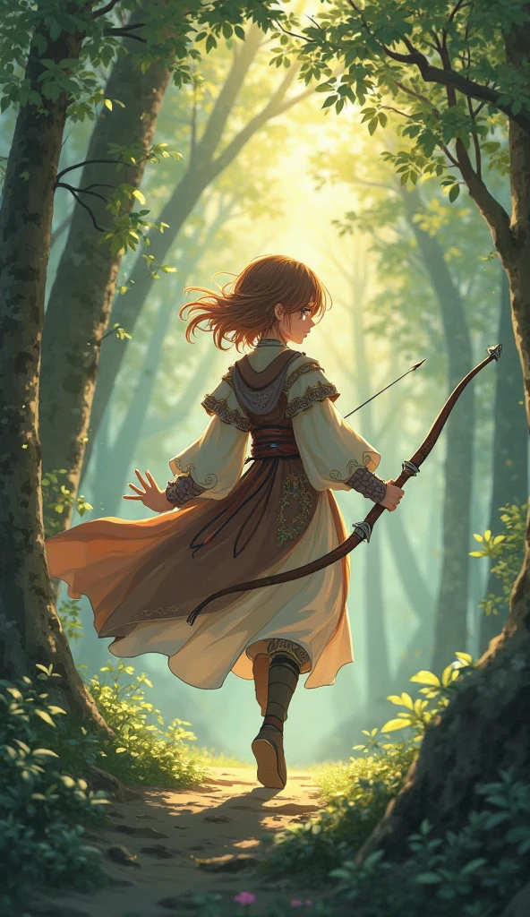 Beautiful female archer, holding a bow, Delicate face, beautiful eyes, Detailed  features, Flowing long hair, Elegant Posture, Fantasy Landscape, Dense forest, Sunlight through the trees, Soft tones, Dramatic Lighting, Film composition, number, Extremely detailed, (best quality,4K,8K,high resolution,masterpiece:1.2),Extremely detailed,(Practical,photoPractical,photo-Practical:1.37)