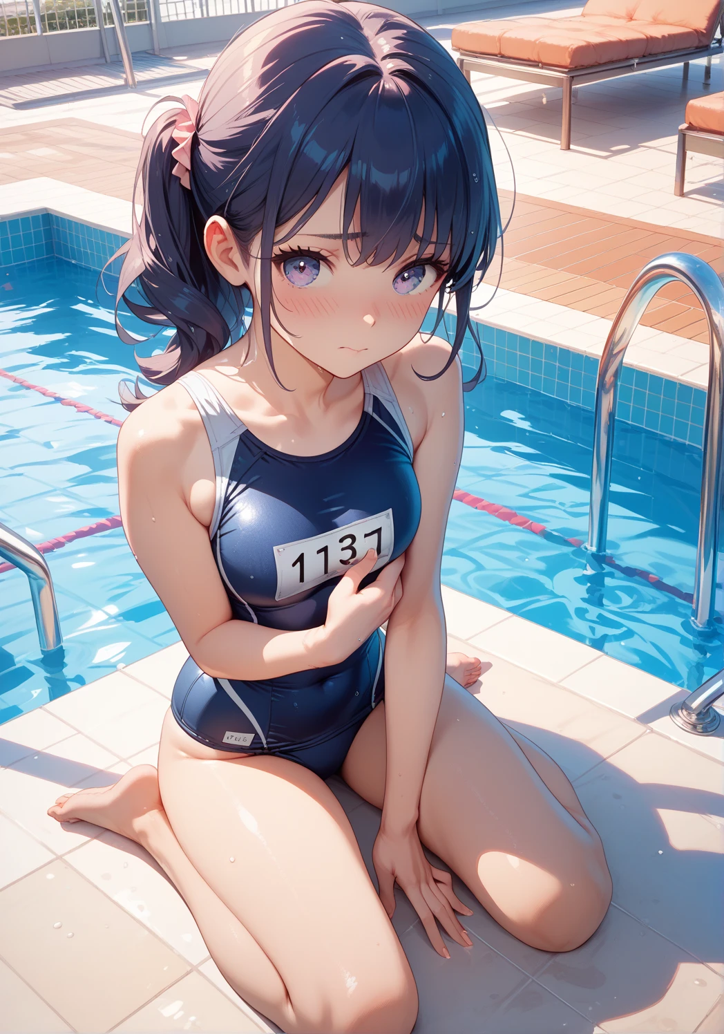 Highest quality、High resolution、Detailed Background、(Beautiful face in every detail:1.4)、Anatomically correct、Teenage beauty、Cute hair colors、Perfect body line、Attractive thighs、Tension、Olympic、swimming、Olympic Arena、The pool shines blue、The audience is filled with excitement、Daytime、The sun is shining high、Elite athletes、Tone muscles、The swimmers lined up at the edge of the pool、Waiting for the starting signal、The players jump in together、Splashing water、The swimmers swung their arms vigorously.、Kick the legs、The water battle has begun、The audience went wild、Healthy Beauty、(Swimming athlete in competition:1.5)