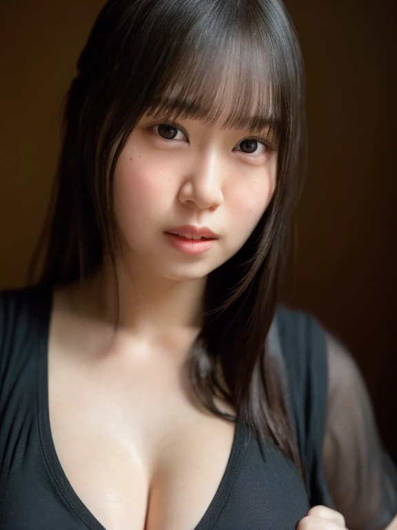 best quality, Face Focus, Soft Light, Ultra-high resolution, (Reality:1.4), RAW photos,
1japanese girl, Solitary, Lovely, (pupil, Light in Eyes),  Detailed beautiful face, (Small chest),(High-resolution details of human skin texture),
(Long hair),
indoor,
Brocade shirt dress,
(portrait)