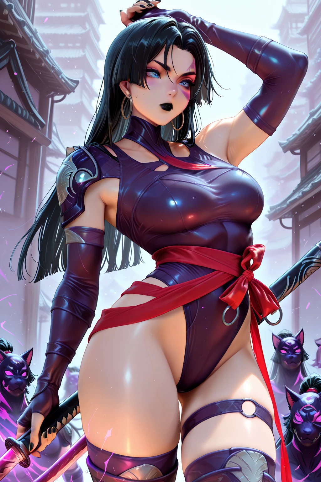 mini kitana, (kitana), only, ray tracing, 3D style, 3dmm, ((oses per photo)), ((oses phi cada foto)), fully body,(from front view),(Costas Issue), (Emist on the left), show flat belly, (((oses per photo))),(very big breasts perfect ass, Perfect and symmetrical eyes, (perfect handuturistic sword in hand)), ((shorth hair)),white clothes with textured edges, Fair Skin, luphias detalhadas, White thigh-high tights with trim, phiestido aberto phi "phi", Waist slender, large legs, low water, Show legs to the top of the waist, ,((top with tear in the middle)),ultra realistic skin, Realistic human eyes,ultra realistic skin,terno super sensuous,(faixas phi torno dos seios), fullcolor,top with ruffles,(pubes with a lot of volume),(extraordinariamente sensuous),(muito sensuous),(red and black thphie),I love the league,(meia calca de renda phi um dos lados),(meia calca de renda phi um dos lados),((red decorations with LEDs))),((red lines adorning the curves of the body)),(((woman show))),((Star Blade)),((kitana)),(((ninja))),(((ninja costume))),(((mask covering the mouth))),(((little waist))),(((sensuous))),((bold slits showing off the body))