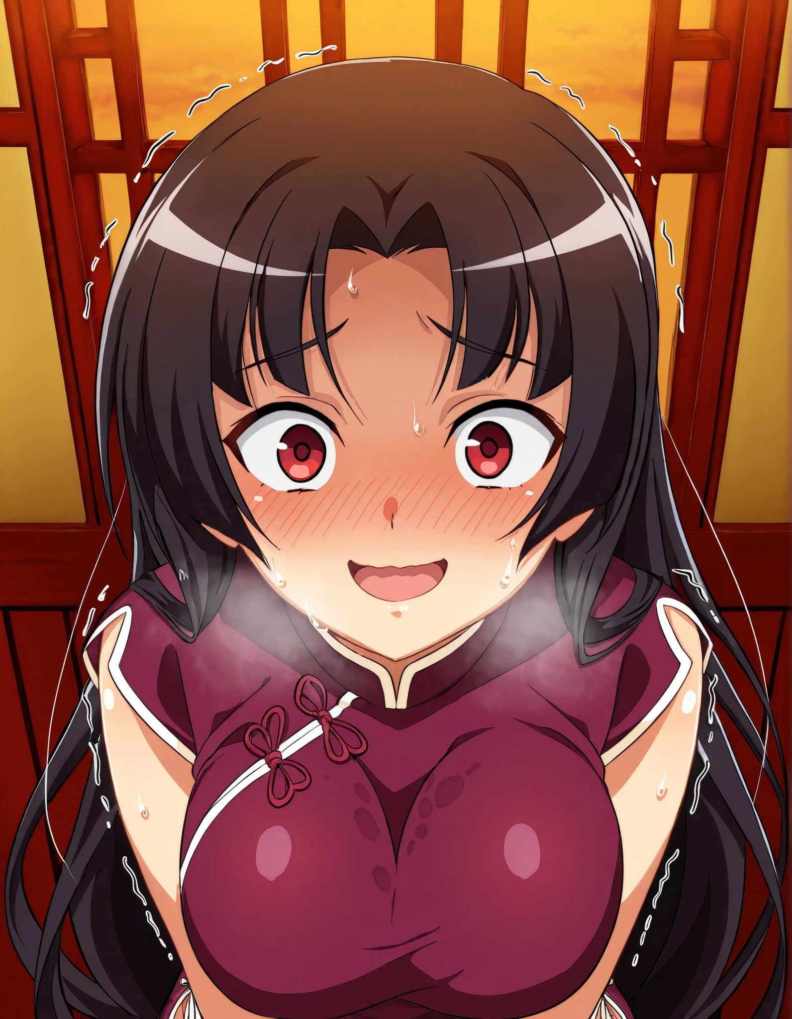 score_9, score_8_up, score_7_up, score_6_up, score_5_up, score_4_up,perfect hands, (1girl,solo),Fushikawa Kokoro, black hair, double bun, blunt bangs, twintails, pink eyes,pink kimono, obi,(flat chest:0.8),(slim legs),curvy,(blush:0.5),(scared:1.1),(disgust:0.7),(crying:1.2),japanese-style room, rating_explicit, uncensored, (looking at the boy),(white panties),sitting,small areola,(sweat),(trembling:1),(turn pale:0.7),1boy,(penis),(cumshot),(bukkake),cum on face,cum on cloth,cum on hair,cum on body,one eye half closed,(teeth:0.5),Extending hand to keep distance,reaching