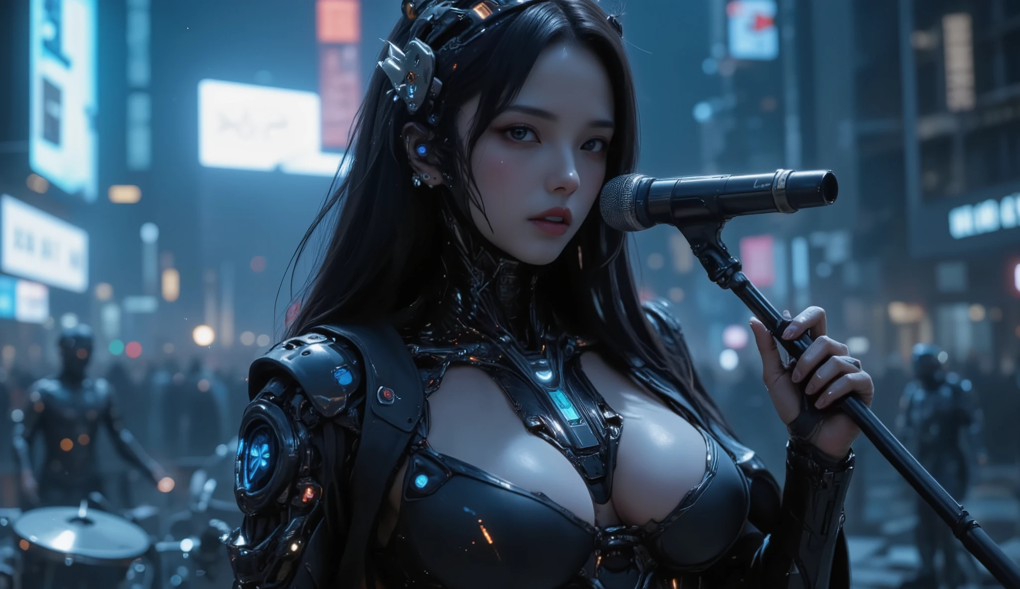 One woman。fractal art，steampunk，cyber punk，smile、cleavage