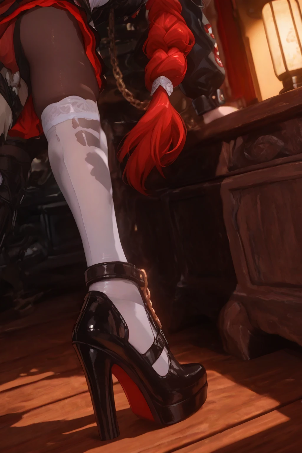 Masterpiece, best quality, absurdres, ((1girl)), , menat_holiday, light smile, dark skin, Green eyes, egyptian, bob cut, red dress, (black hood), black gloves,(shiny thighs),, , bare shoulders,sexy thighs,beautiful hip line,((solo)),,evil smile,,,in bedroom,upskirt,doggy style,parted lips,lip,