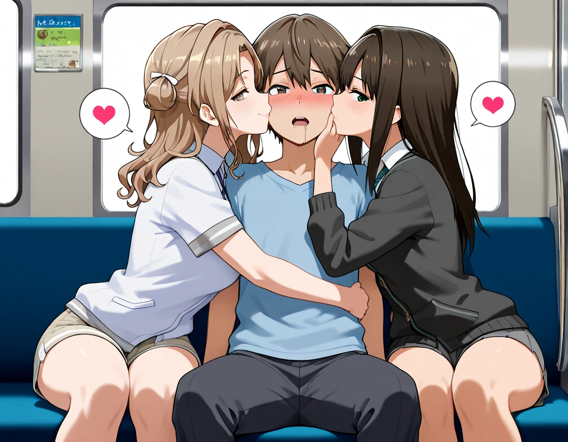 A busty two headed woman with an older woman and a younger girl as her two heads. She’s at a sleepover with the younger girl head’s friends. The older head is masturbating her huge cock and cumming into the younger daughter’s face while the young head is trying to watch a movie with her friend. Next to her is the daughter’s friend can’t stop staring at the conjoined mommy and daughter’s cum soaked cock being masturbated next to her on the couch.