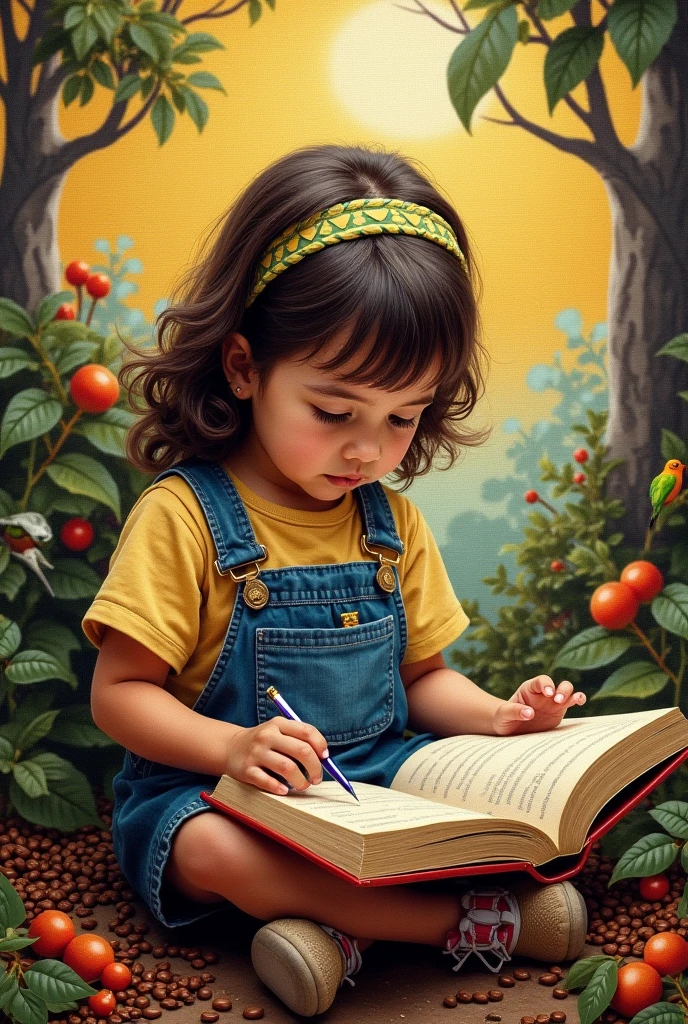A little girl with long hair, blue eyes, like an angel, with a book in her hand;