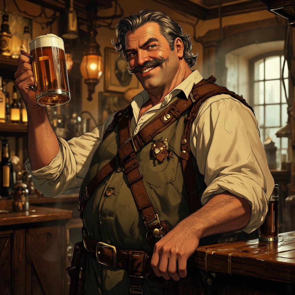 Bald Dwarf Tavern Master Pouring Ale