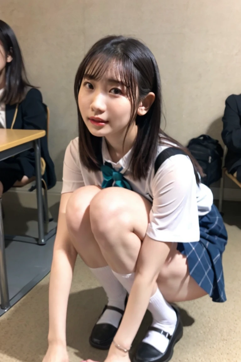 high school student、Girl、Long Black Hair、masturbation behavior、Masturbating、M-shaped legs、Spread