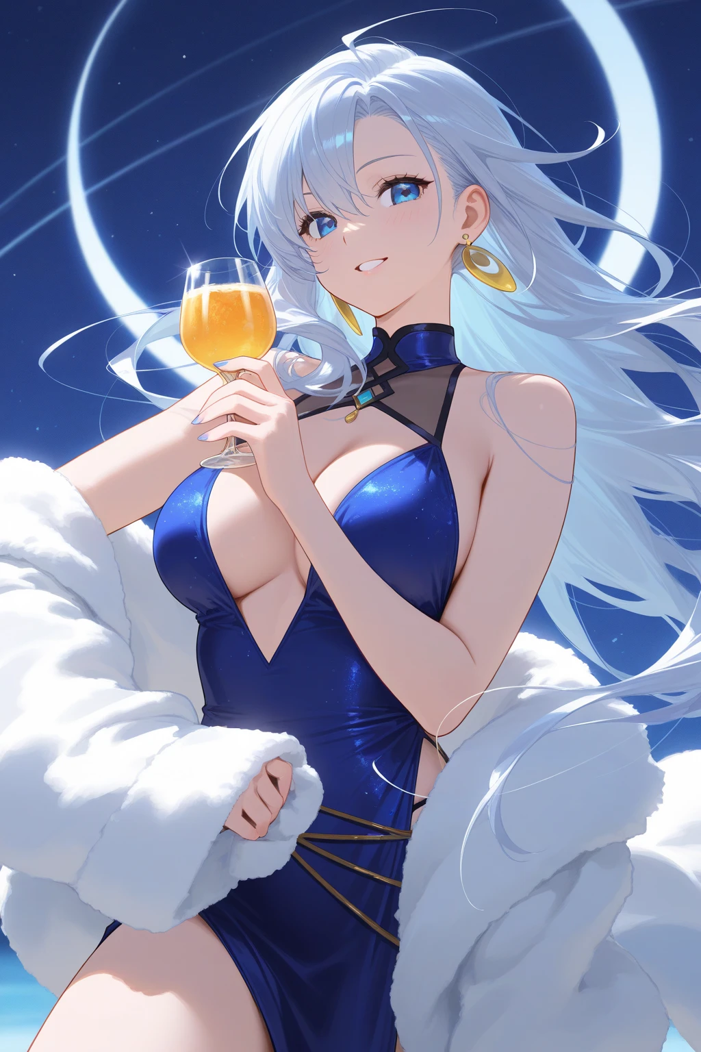 Masterpiece, best quality, extremely detailed, woman, mature female, (body fur:1.1), (white fur), (white skin:1.1), unmasked, kindred, (white hair:1.1), long hair, (blue eyes:1.2), (slit pupils:1.2), (digitigrade), parted lips, (china dress), (breast curtains:1.1), (pelvic curtain), (light smile), (sitting on a sofa), (indoor), (detailed face and eyes:1.2), (perfect anatomy), (round breasts), (bubble butt), (wide hips:1.1), (slim waist:1.1), (thick thighs:1.1), (detailed background), (perfect nails:1.1), (detailed hand and finger:1.2), (medium breasts:1.2), (busty), (deep cleavage:1.2), (labia outline:1.3), (hard teat:1.3).
