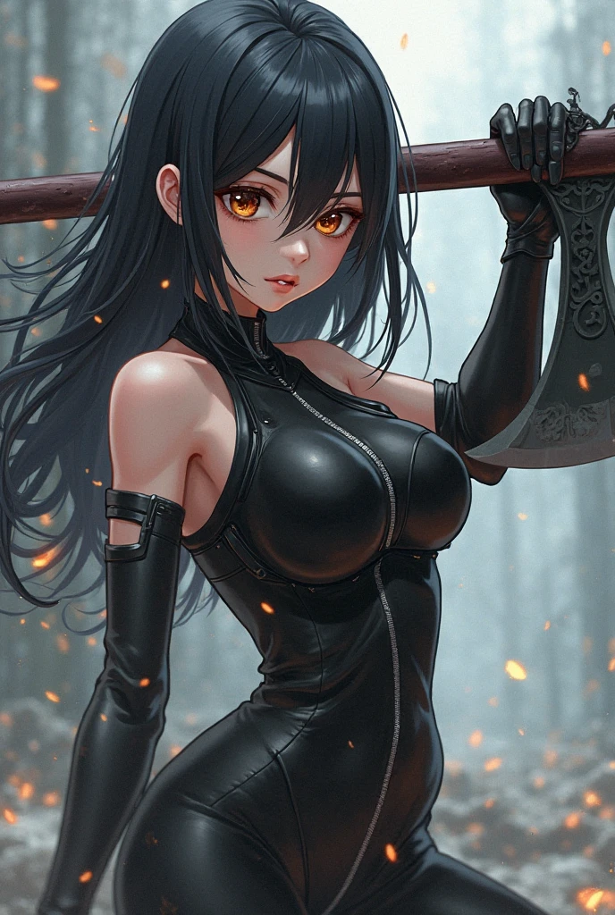 a beautiful ninja girl with beautiful big breasts and beautiful legs in anime
